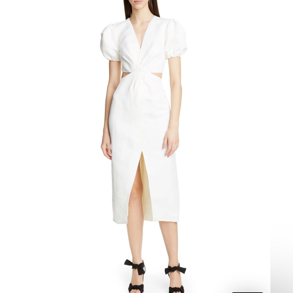 NWT AMUR Billy Cutout Linen Blend Dress Ivory Bridal Midi Small 4